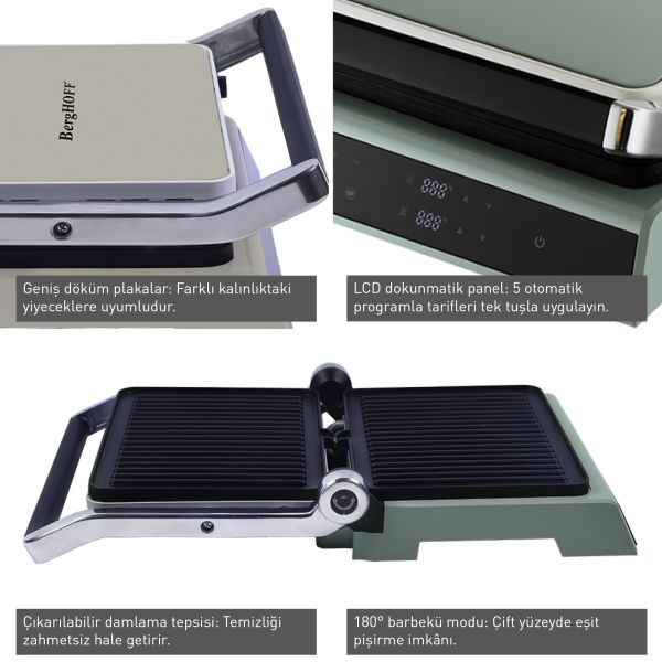 BergHOFF GEM RETRO Vanilya Krem Rengi Dijital Izgara ve Tost Makinesi - 3