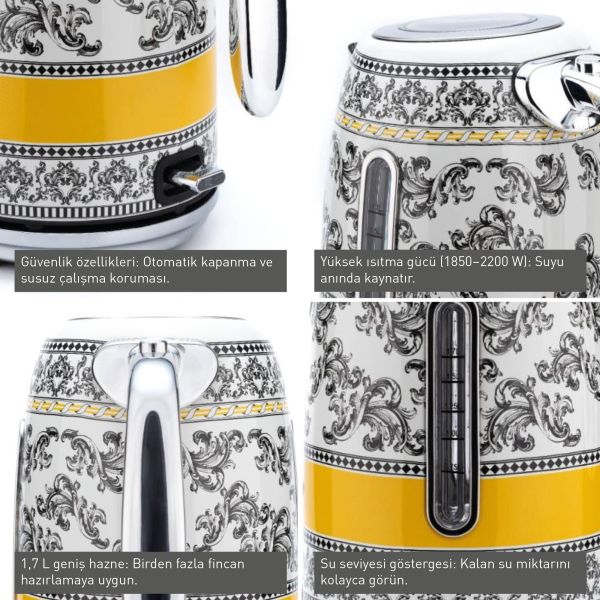 Berghoff Gem Royal Margery 1.7 Litre Sari Siyah Desenli Su Isiticisi - 3