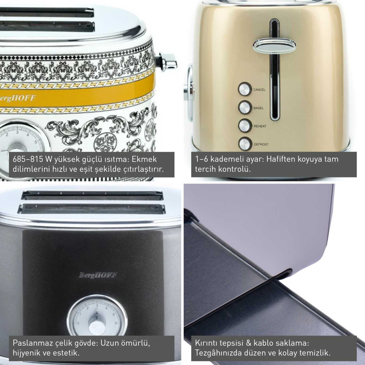 BergHOFF GEM ROYAL Margery Siyah Sarı Desenli İki Dilim Ekmek Kızartma Makinesi - 3