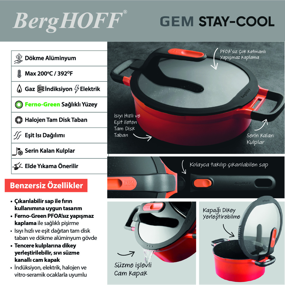 Berghoff Gem Stay Cool Soft Orange Tencere 28 Cm - 2