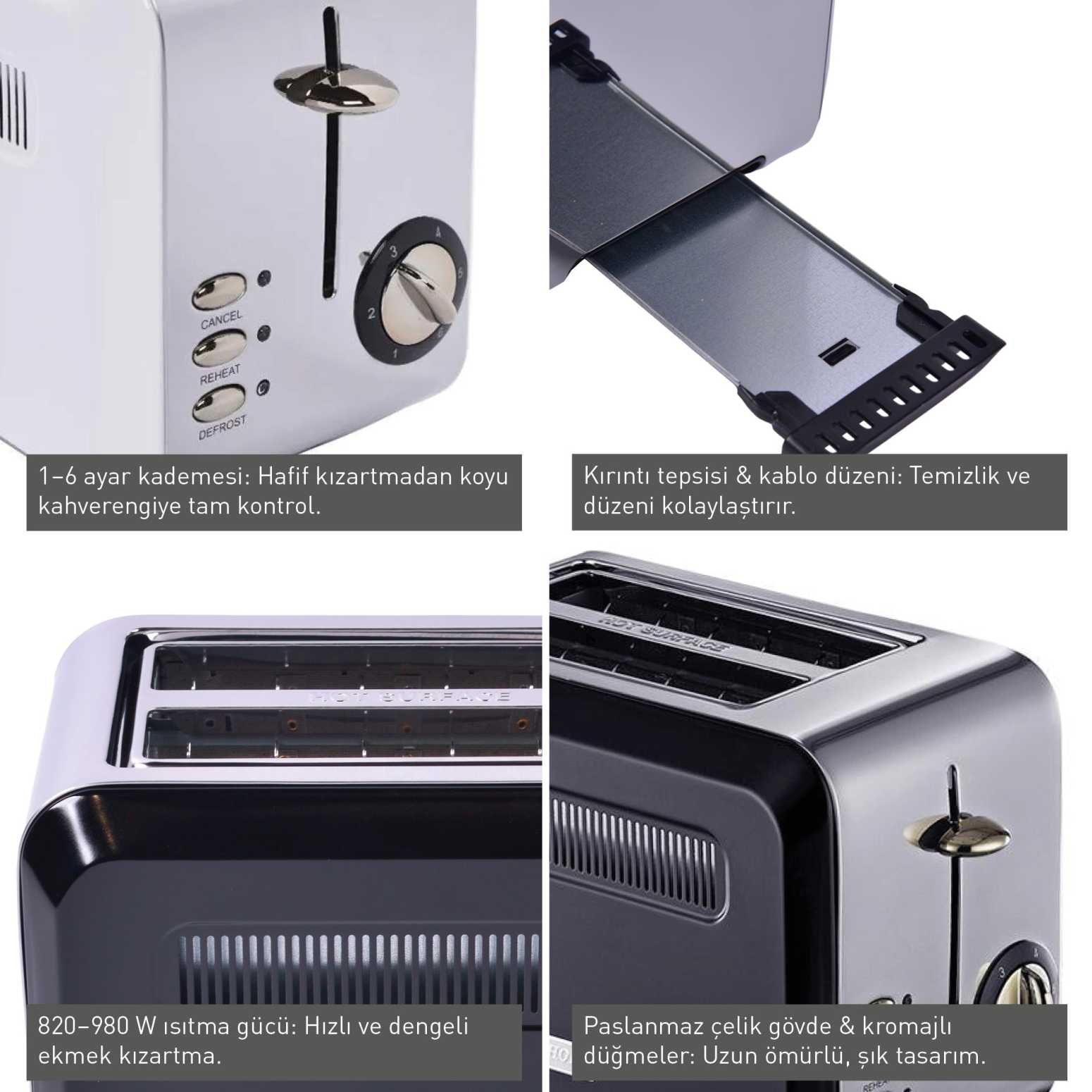 Berghoff Gem Titan Parlak Gümüş Siyah İki Dilim Ekmek Kızartma Makinesi - 3