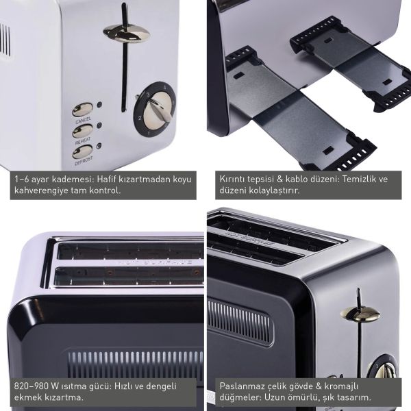 BergHOFF GEM TITAN Parlak Gümüş Siyah Dört Dilim Ekmek Kızartma Makinesi - 3