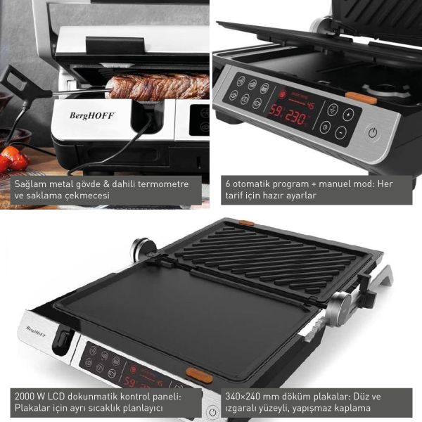 BergHOFF GEM TITAN PRO 6 Programlı Advanced Design Çelik  Izgara ve Tost Makinesi - 3