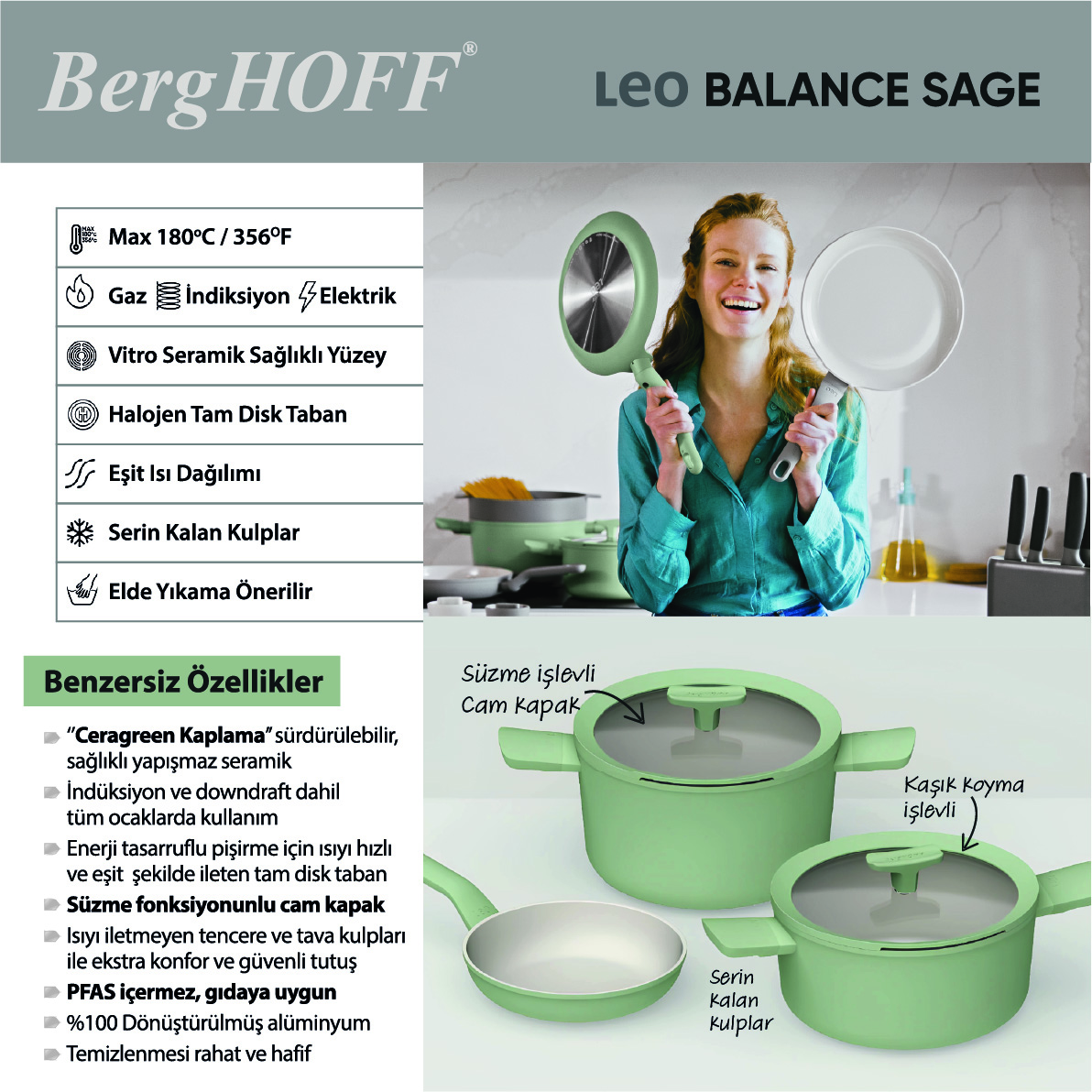 Berghoff Leo Balance 10 Parça Tencere Seti Sage - 2