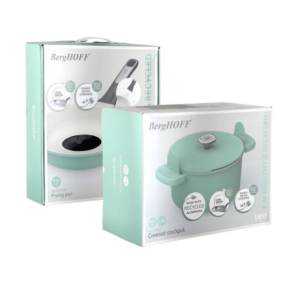 BERGHOFF - Berghoff Leo Phantom Kapaklı Yapışmaz Derin Tencere + Kızartma Tavası 24 Cm Forest Green (1)