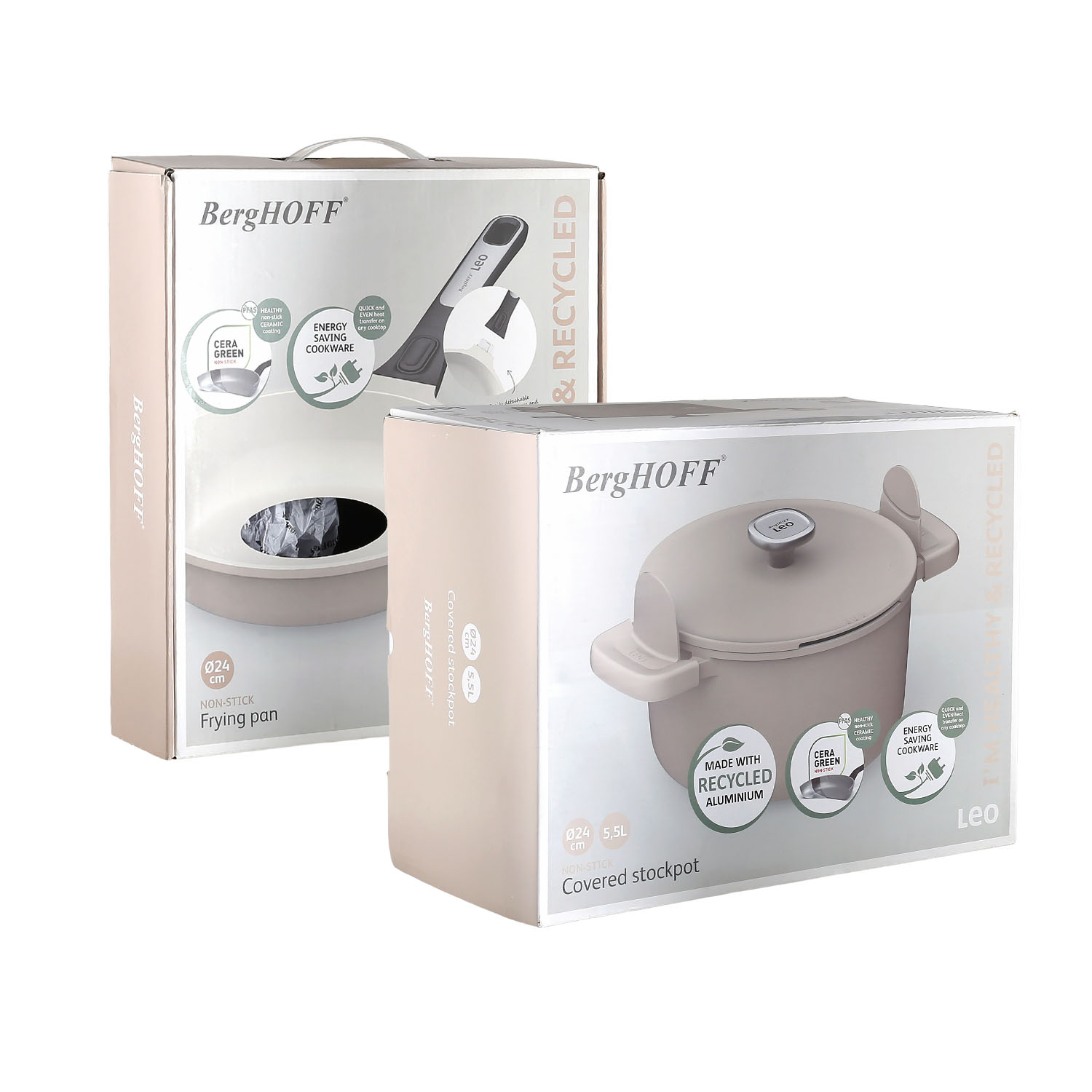 Berghoff Leo Phantom Kapakli Yapişmaz Derin Tencere 24 Cm + Kizartma Tavasi  24 Cm Latte - 2