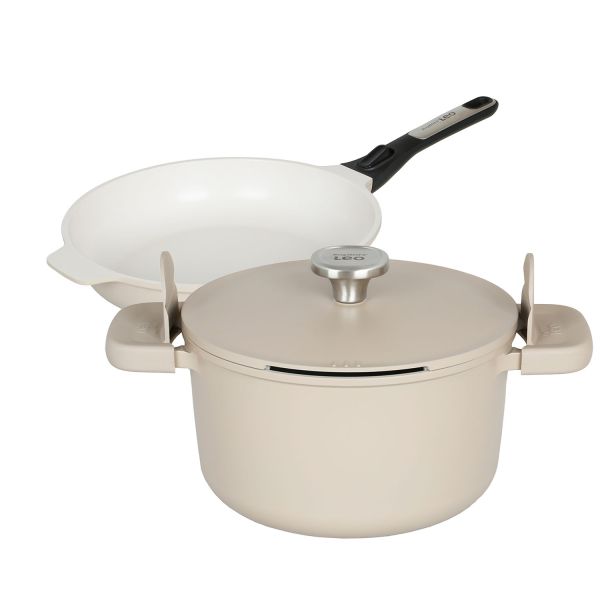 Berghoff Leo Phantom Kapakli Yapişmaz Derin Tencere 24 Cm + Kizartma Tavasi  24 Cm Latte - 1