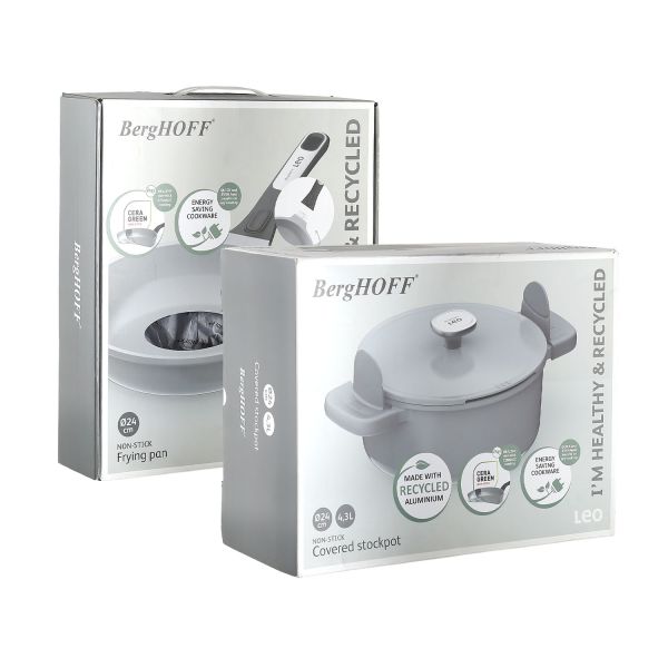 BERGHOFF - Berghoff Leo Phantom Kapaklı Yapışmaz Tencere + Kızartma Tavası 24 Cm Smoked Grey (1)
