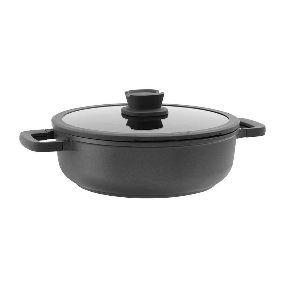 BergHOFF LEO STONE Yapışmaz Kapaklı Alüminyum Döküm 2 Saplı Sote Tavası 28 cm - 1
