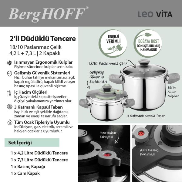 BERGHOFF - Berghoff Leo Vita Düdüklü Tencere Seti (4+6Litre) (1)