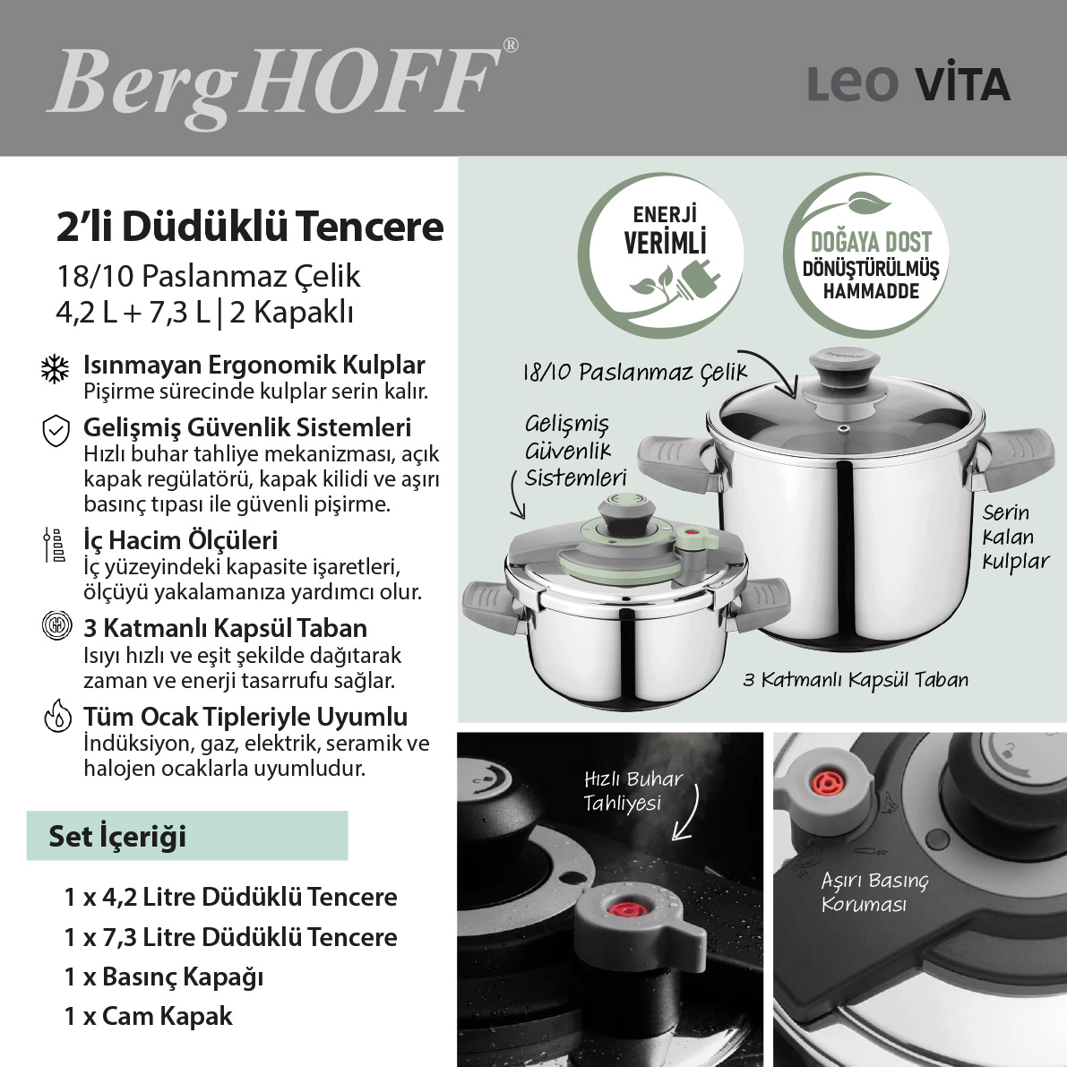 Leo Vita Düdüklü Tencere Seti (4+6Litre) - 2