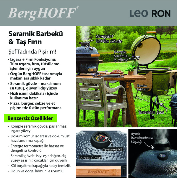 Berghoff Ron Mat Antrasit Büyük Seramik Barbekü ve Fırın 58 cm - 3