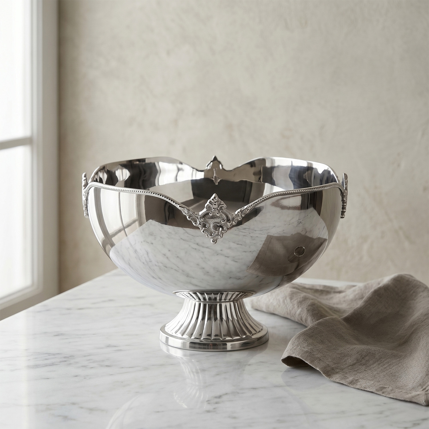 Dekoratif İşlemeli Ayaklı Paslanmaz Çelik Kase 25 cm - 3