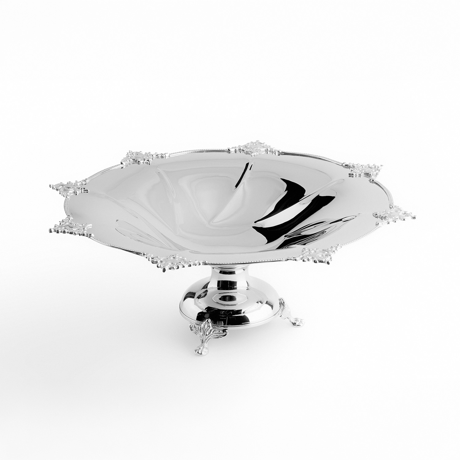 Dekoratif İşlemeli Kenarlı Ayaklı Paslanmaz Çelik Sunumluk 30 cm - 1