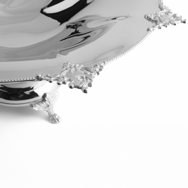 Dekoratif İşlemeli Kenarlı Ayaklı Paslanmaz Çelik Sunumluk 30 cm (1)