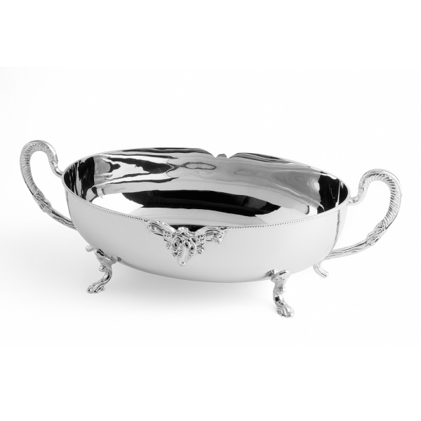 Dekoratif Kabartma Detaylı Ayaklı Paslanmaz Çelik Elips Kase 39 cm