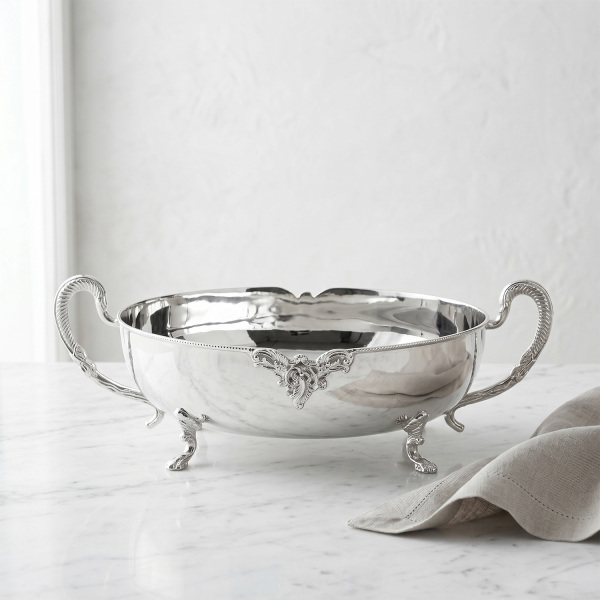 Dekoratif Kabartma Detaylı Ayaklı Paslanmaz Çelik Elips Kase 39 cm (1)