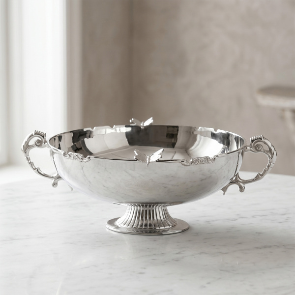 Dekoratif Kelebek Detaylı Ayaklı Paslanmaz Çelik Gondol 39 cm - 3