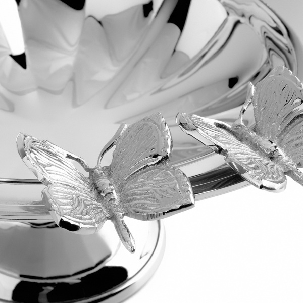 Dekoratif Kelebek Detaylı Ayaklı Paslanmaz Çelik Kase 22 cm (1)