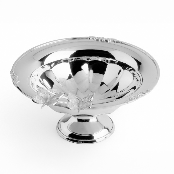 Dekoratif Kelebek Detaylı Ayaklı Paslanmaz Çelik Kase 22 cm