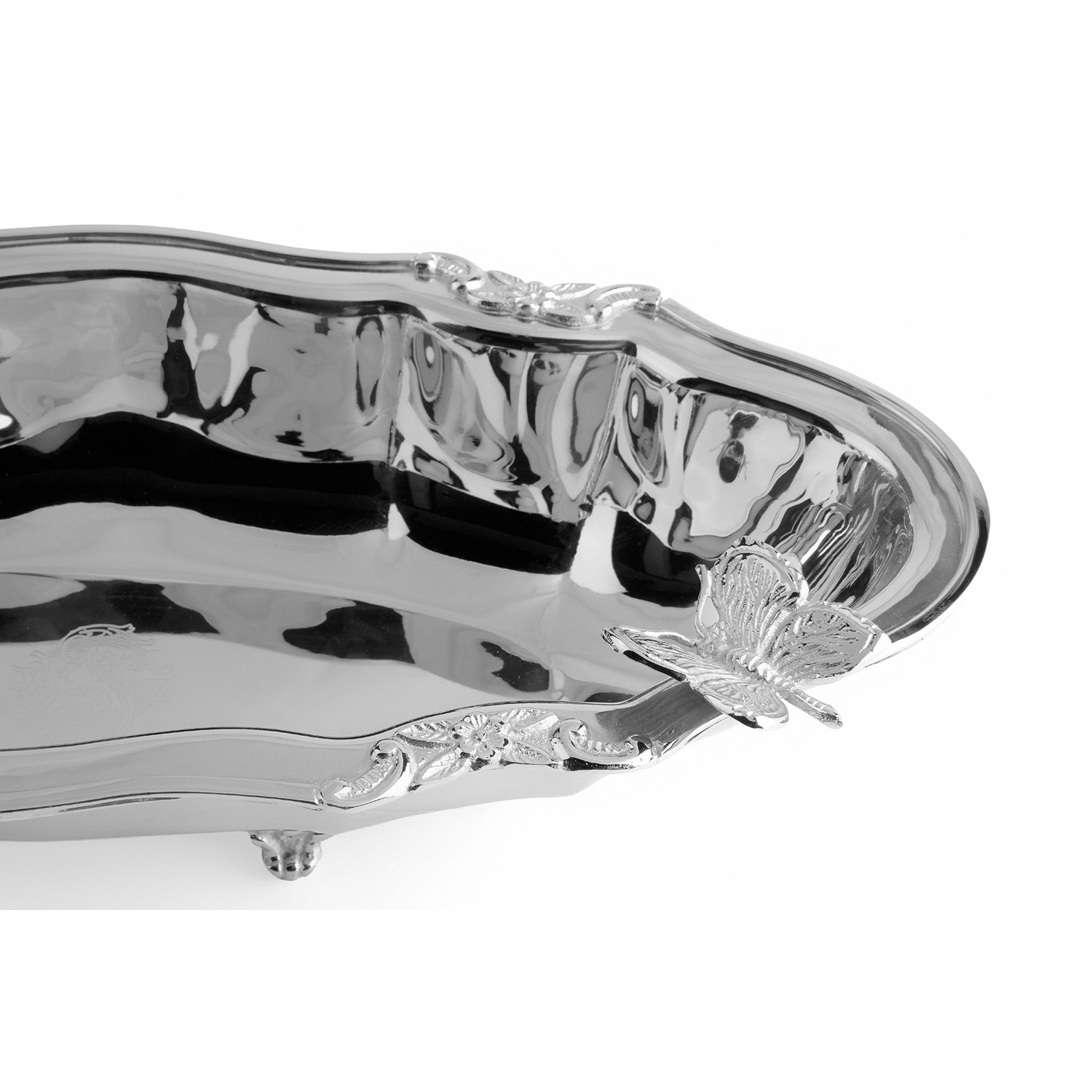 Dekoratif Kelebek Detaylı Paslanmaz Çelik Elips Tabak 36 cm - 2