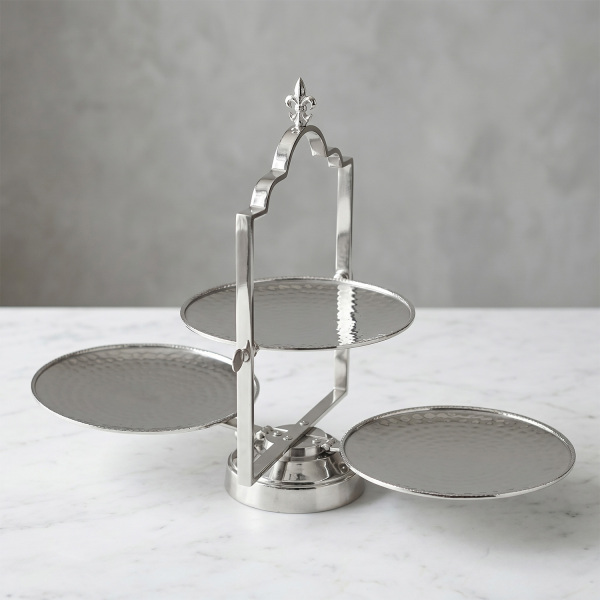 Dekoratif Paslanmaz Çelik Katlı Üçlü Sunumluk 41 cm (1)