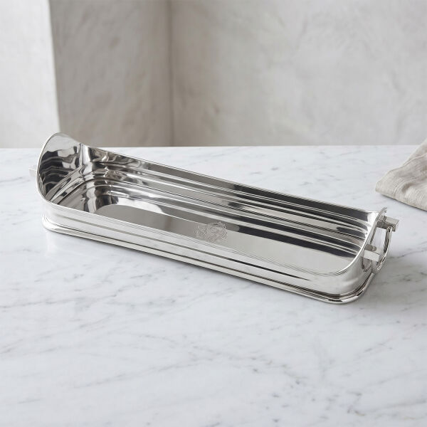 Dekoratif Paslanmaz Çelik Uzun Sunum Tepsisi 49 cm - 3