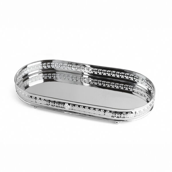 Dekoratif Paslanmaz Çelik ve Pirinç Elips Tepsi 37 cm