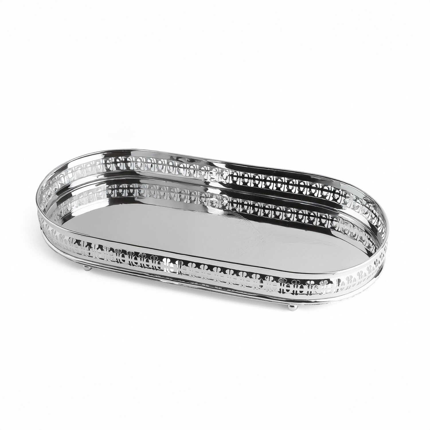 Dekoratif Paslanmaz Çelik ve Pirinç Elips Tepsi 37 cm - 1