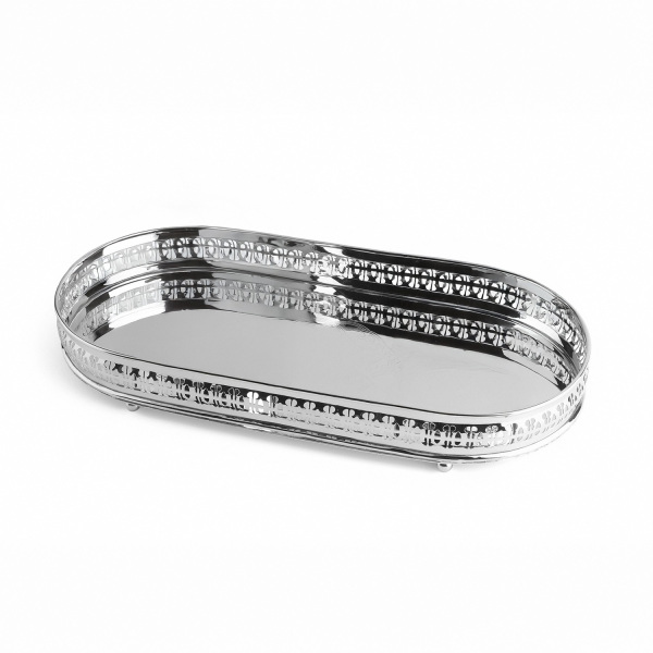 Dekoratif Paslanmaz Çelik ve Pirinç Elips Tepsi 37 cm