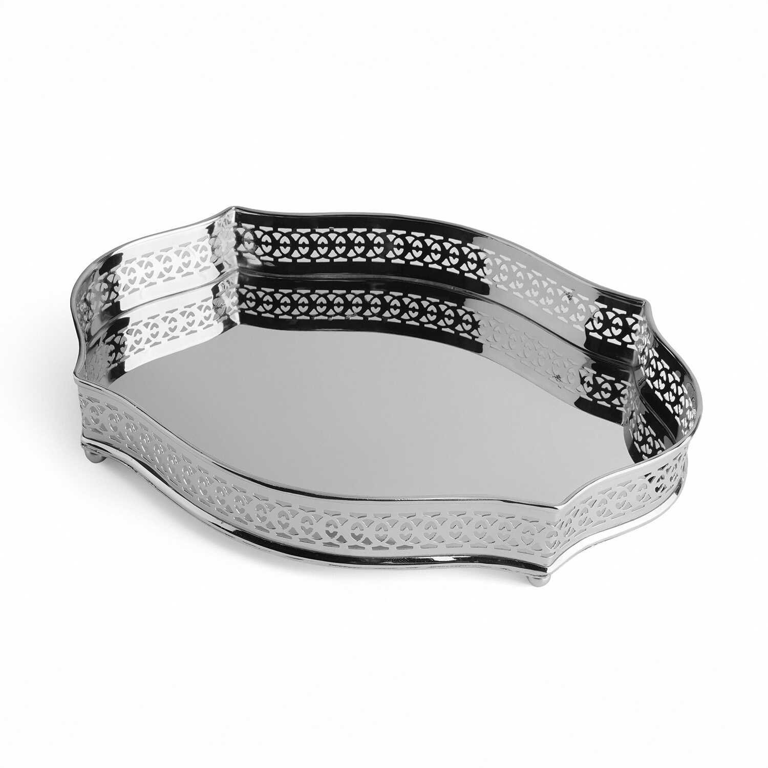 Dekoratif Paslanmaz Çelik ve Pirinç Tepsi 30 cm - 1