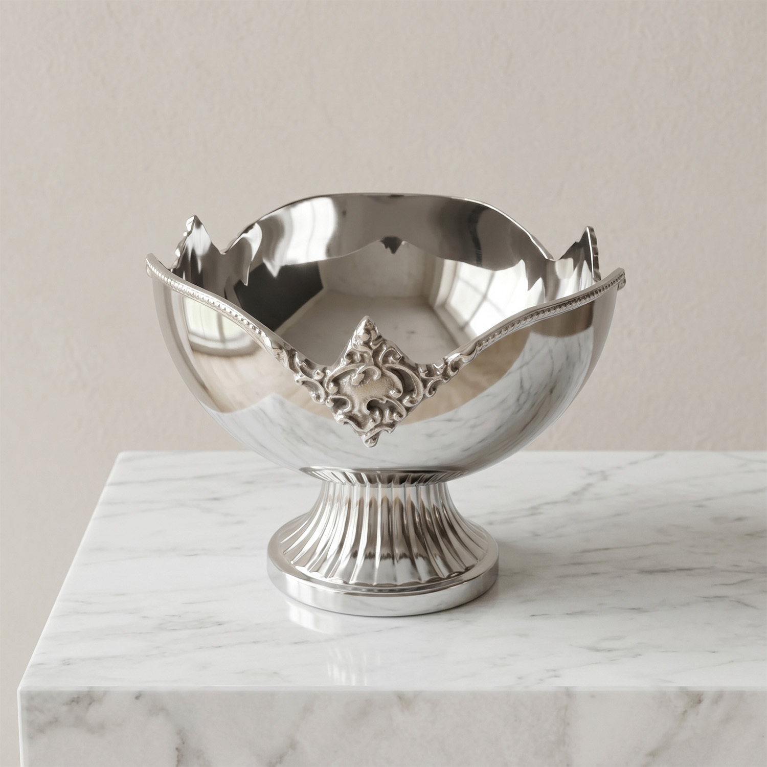 Dekoratif Taç İşlemeli Ayaklı Paslanmaz Çelik Sunum Kasesi 16 cm - 2