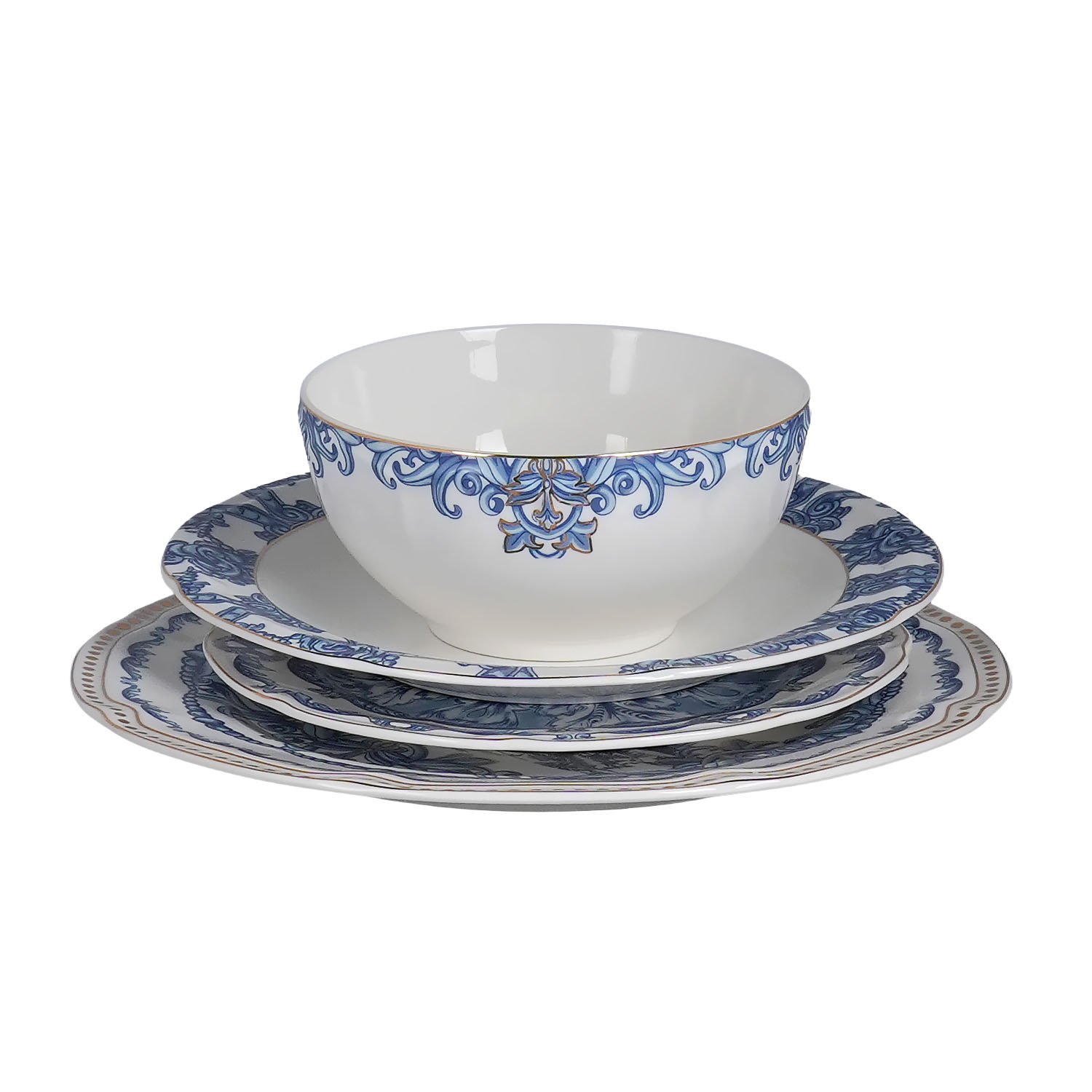 Florance Mavi&Beyaz Desenli New Bone China Porselen 24 parça Yemek Takımı - 1