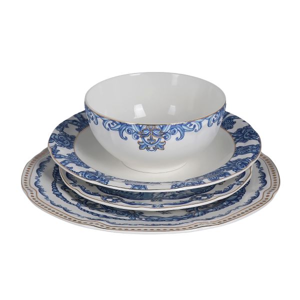 Lucky Art - Florance Mavi&Beyaz Desenli New Bone China Porselen 24 Parça Yemek Takımı (1)