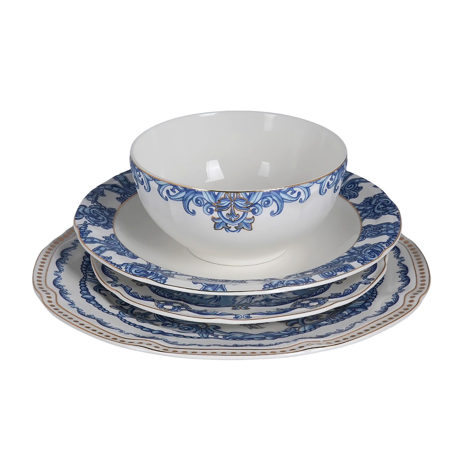 Florance Mavi&Beyaz Desenli New Bone China Porselen 24 parça Yemek Takımı - 2