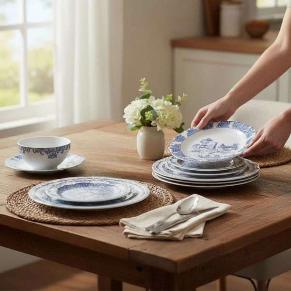 Florance Mavi&Beyaz Desenli New Bone China Porselen 24 parça Yemek Takımı - 7