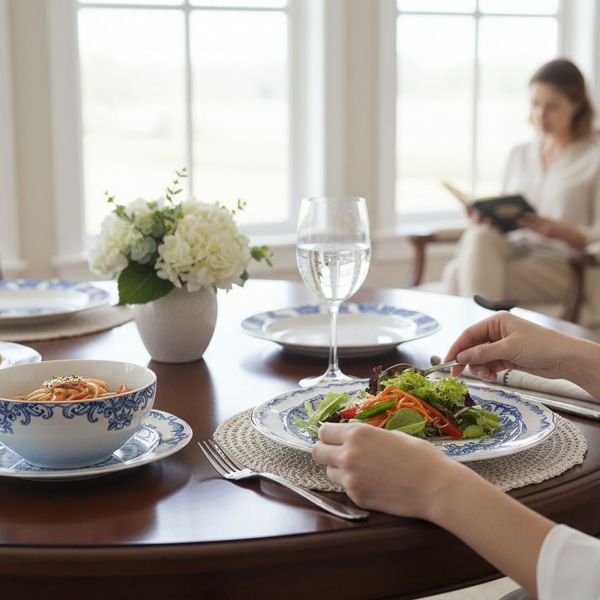 Florance Mavi&Beyaz Desenli New Bone China Porselen 24 parça Yemek Takımı - 8