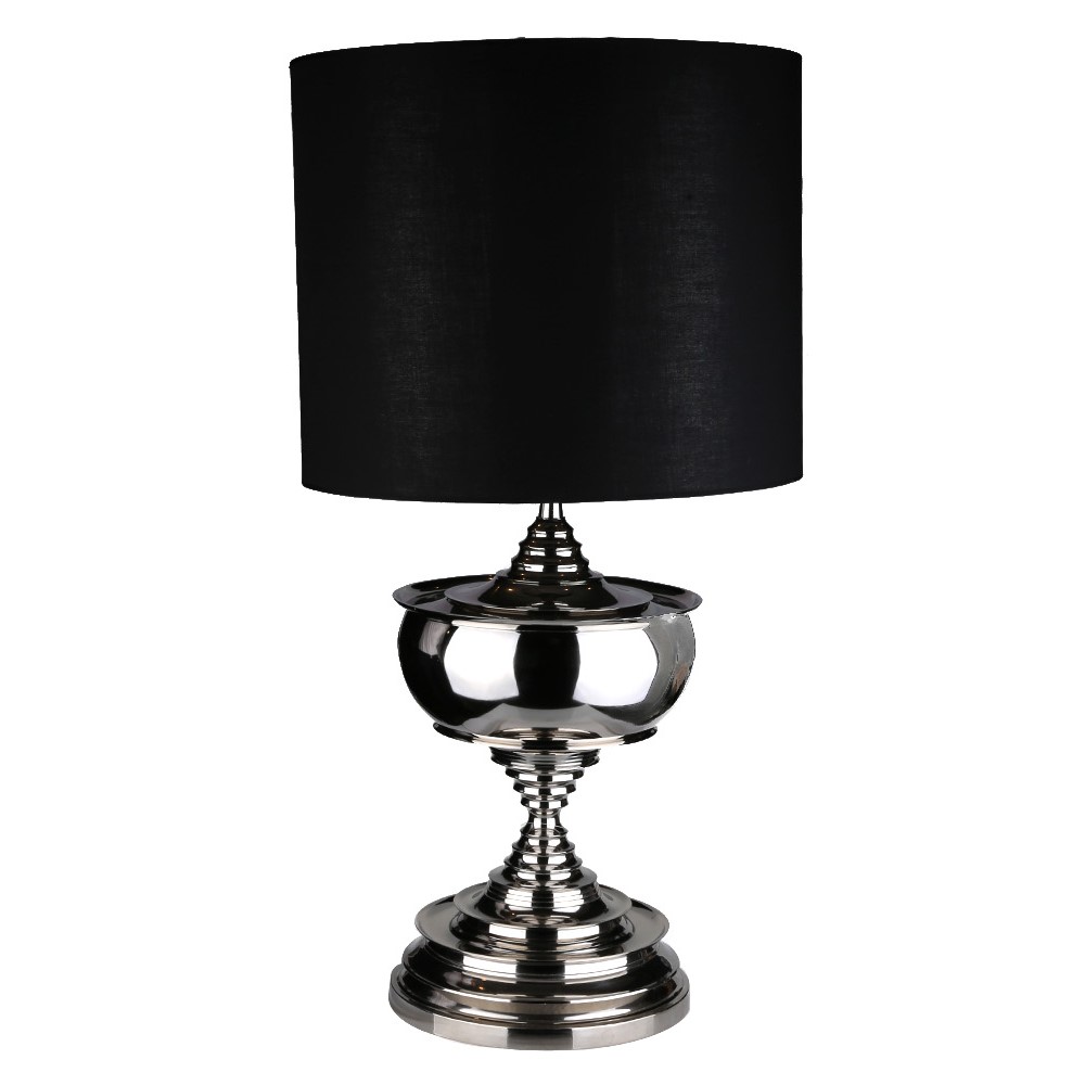 Lucky Art Gümüş Metal Ayaklı XL Siyah Abajur 35x60 cm - 1