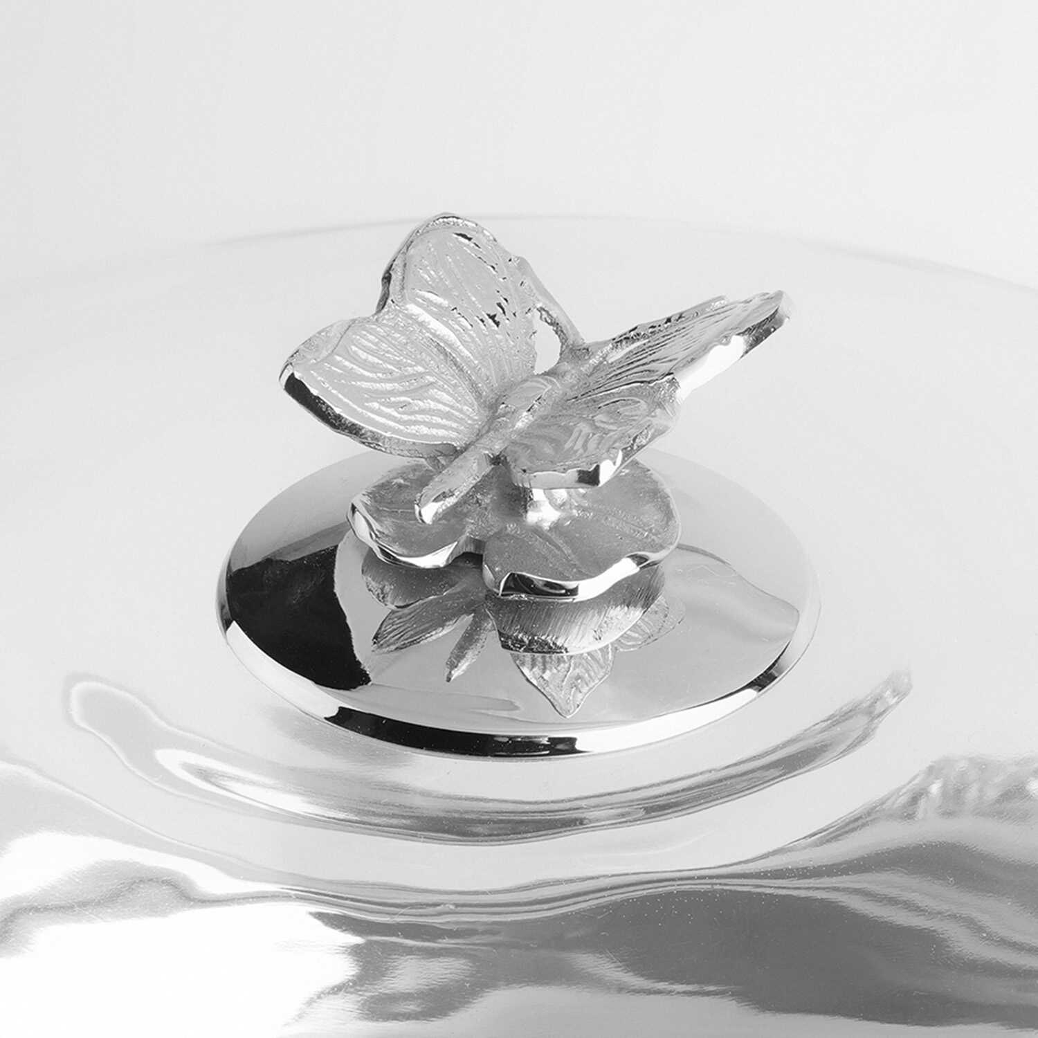 Kelebek Detaylı Cam Kapaklı Çelik Kek Standı 31 cm - 3