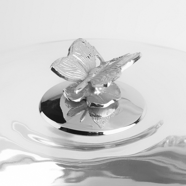 Kelebek Detaylı Cam Kapaklı Çelik Kek Standı 31 cm (1)