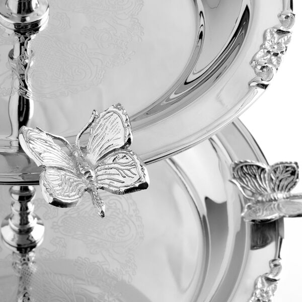 Kelebek Detaylı Paslanmaz Çelik Çift Katlı Sunumluk 26 cm (1)