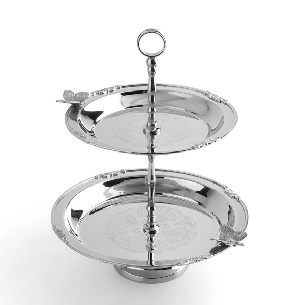 Kelebek Detaylı Paslanmaz Çelik Çift Katlı Sunumluk 26 cm