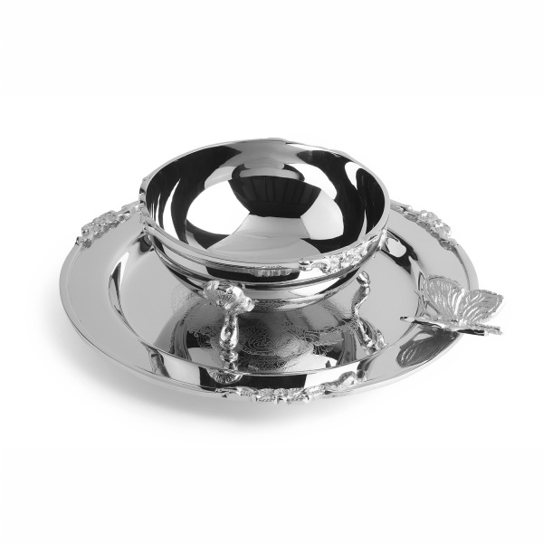 Kelebek Detaylı Paslanmaz Çelik Kase ve Tepsi Seti 20 cm