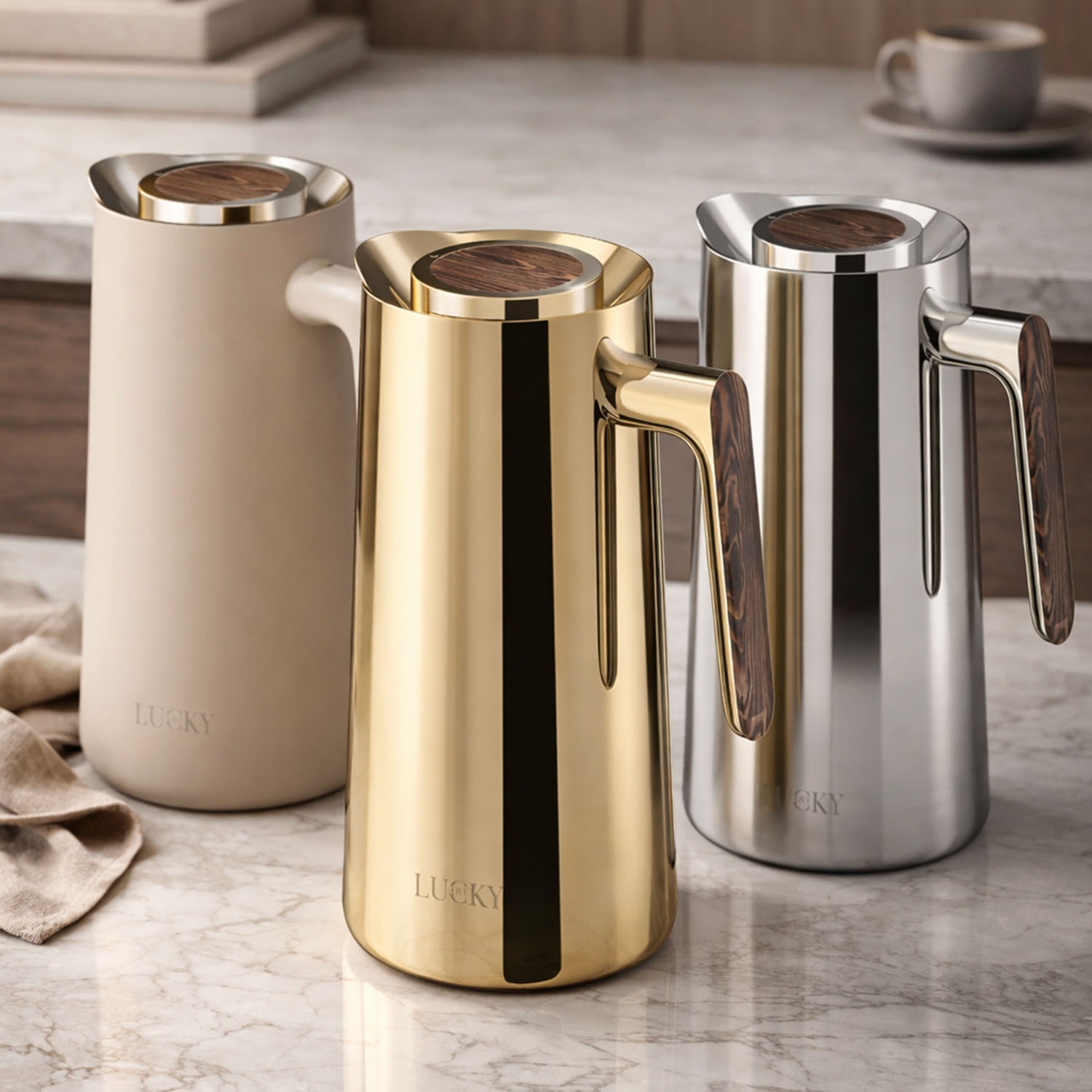 Lucky Art 1L Çelik Gövdeli Karaf Termos Gold - 6