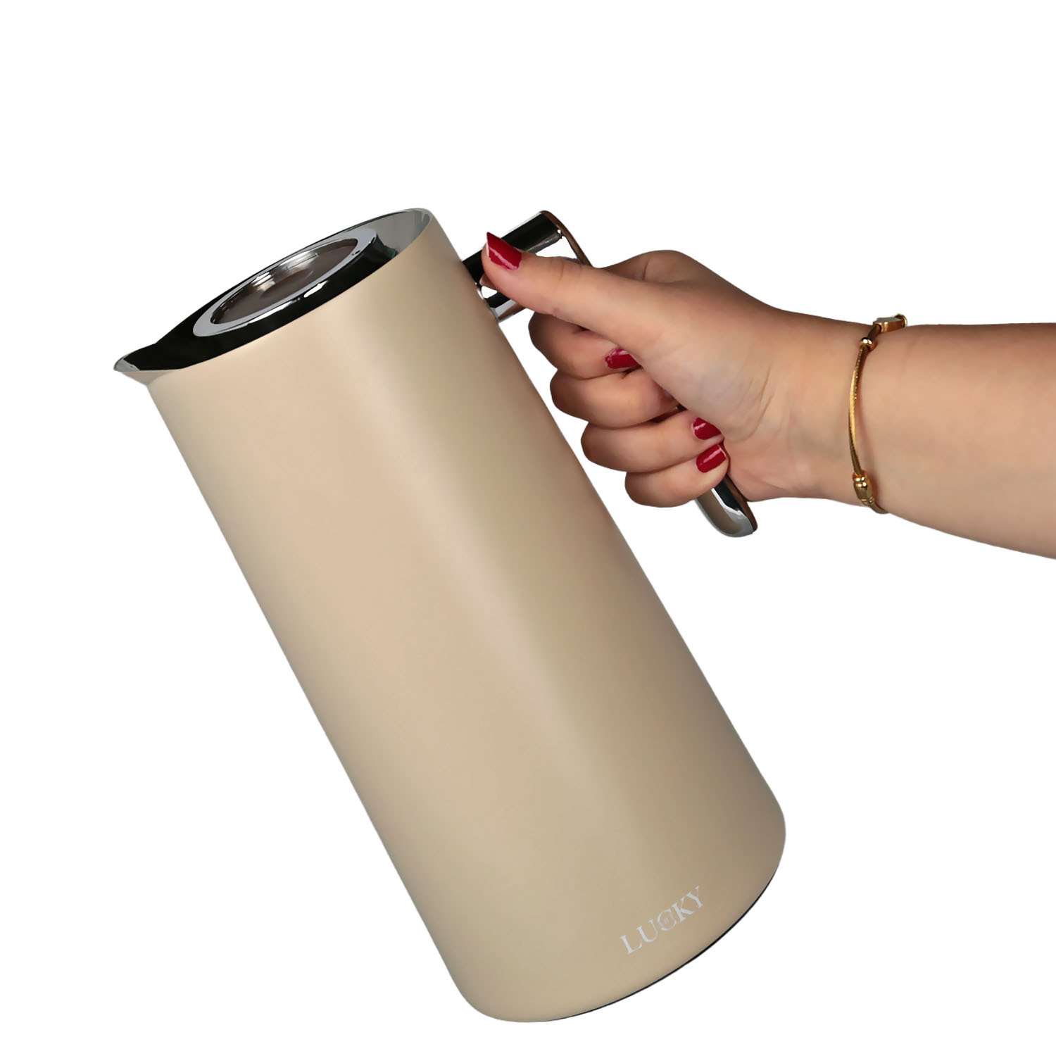 Lucky Art 1L Çelik Gövdeli Karaf Termos Krem - 4