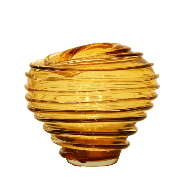 Lucky Art Amber Rengi Halkalı Formlu Dekoratif Cam Kase 25*25*21