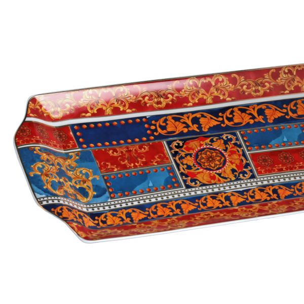 Lucky Art - Lucky Art Clarissa Bone China Porselen Mavi Beyaz Naturel Barok Desenli Baton Servis Tabağı 36 cm (1)