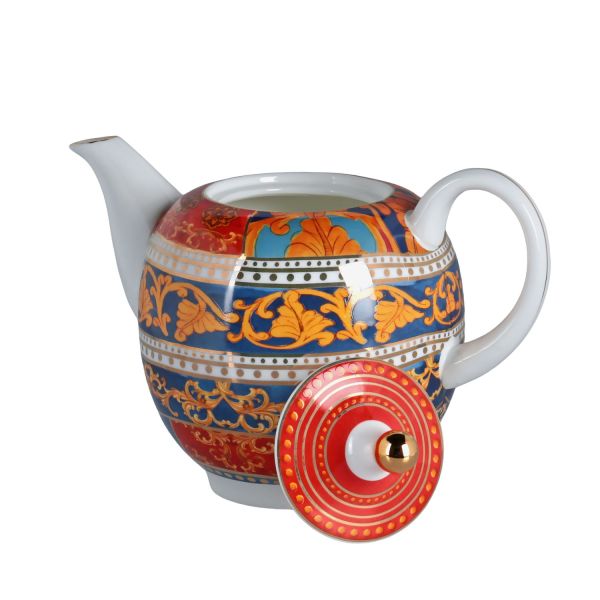 LUCKYART - Luckyart Clarissa Bone China Porselen Mavi Beyaz Naturel Barok Desenli Çaydanlık 1300 ml (1)