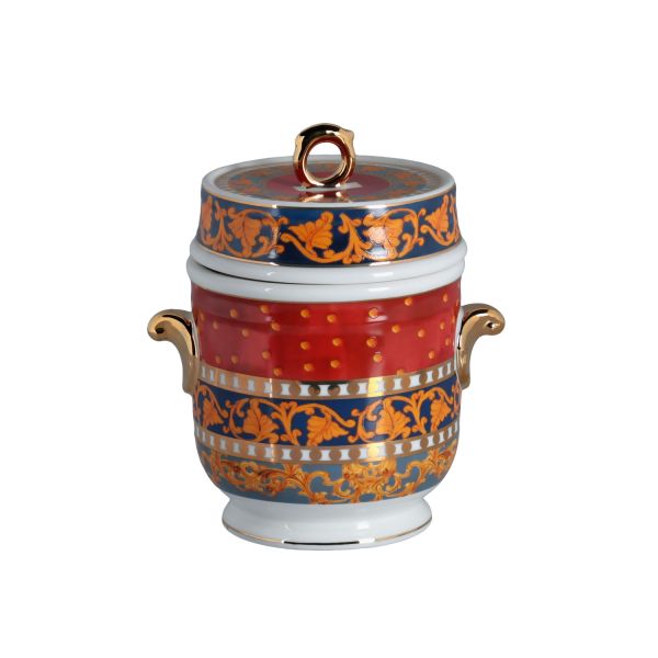 Lucky Art Clarissa Bone China  Porselen Mavi Beyaz Naturel Barok Desenli Kulplu Kavanoz 16 cm