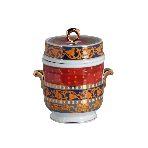 Clarissa Bone China Porselen Mavi Beyaz Kulplu Kavanoz 16 cm - 1